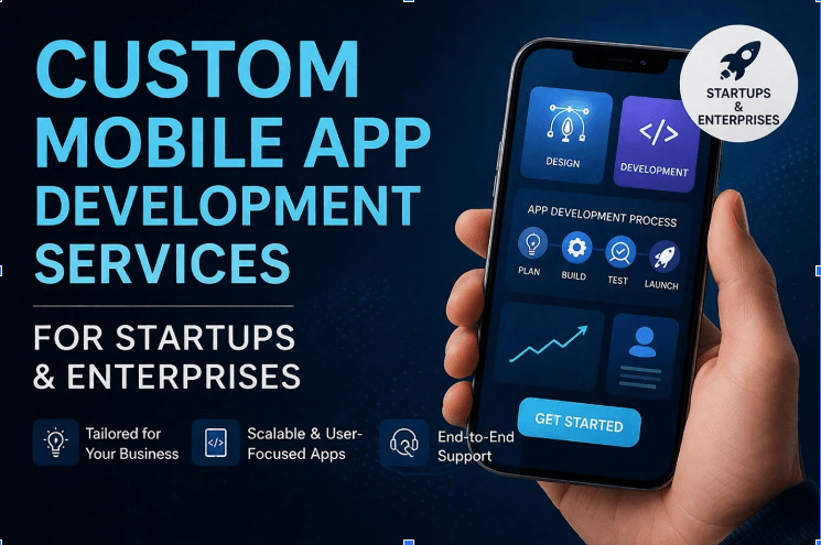 Custom mobile app development process including design, development, testing, and deployment.