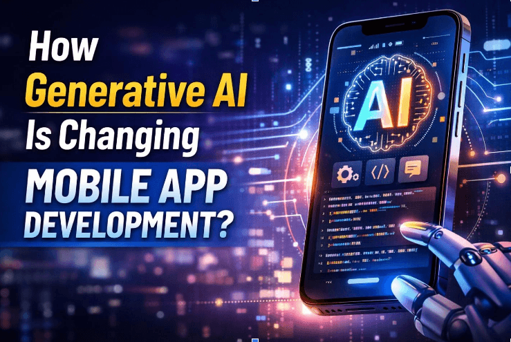 AI-powered mobile app development interface showing code generation and smart automation tools